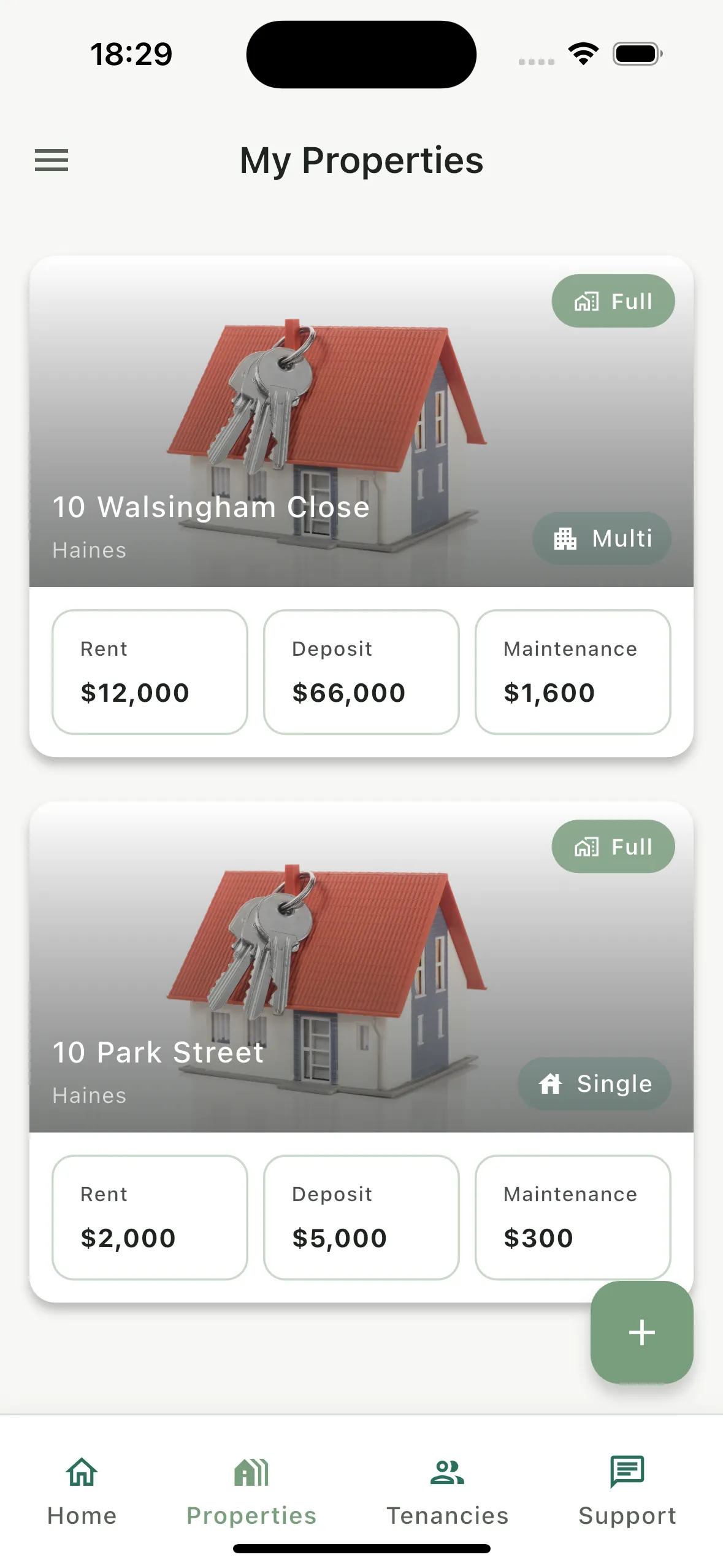 Rhentto My Properties screen